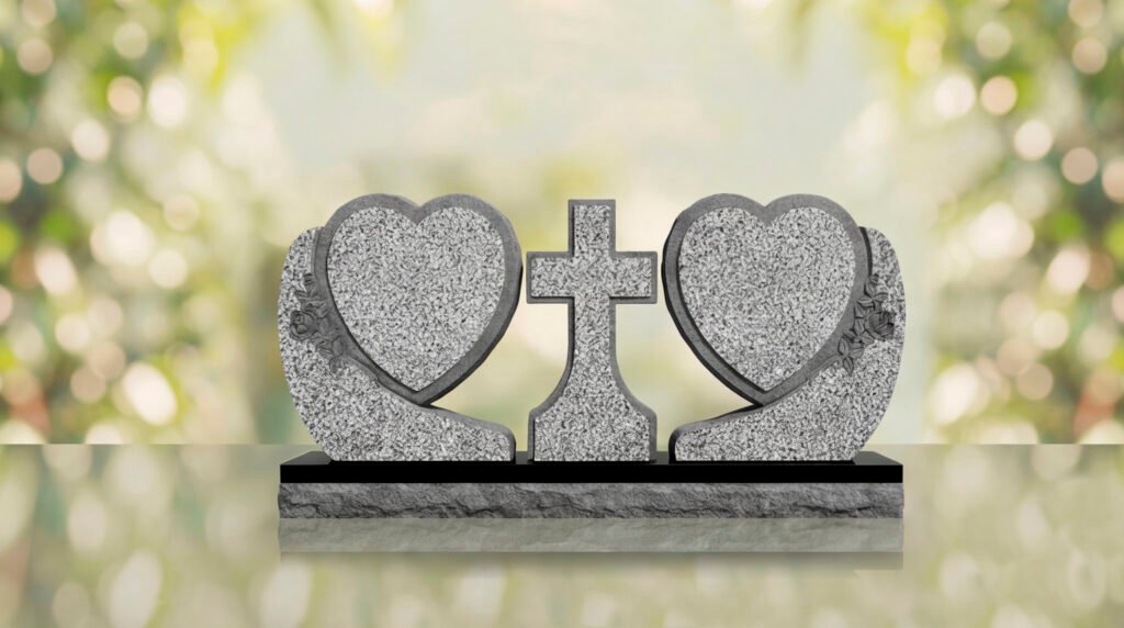 Heart Companion Headstone with Cross
