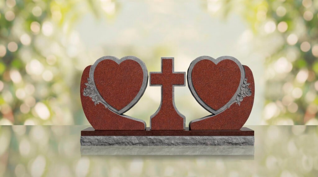 Heart Companion Headstone with Cross