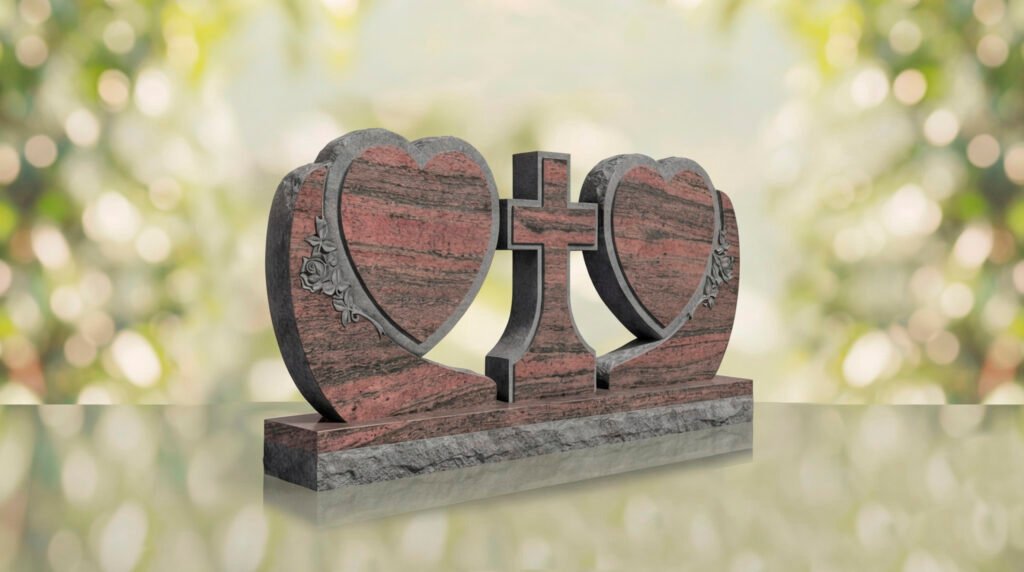 Heart Companion Headstone with Cross