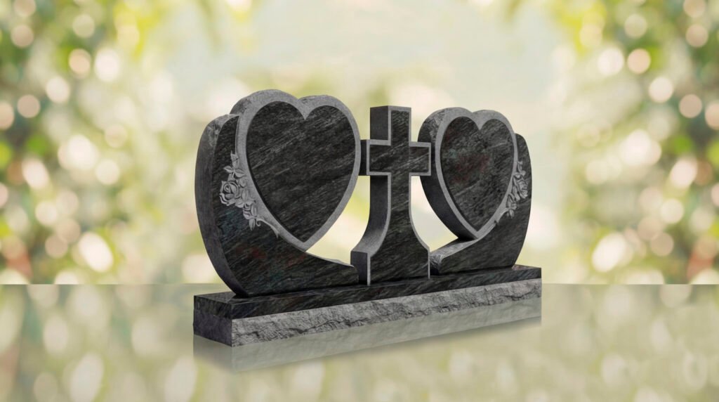 Heart Companion Headstone with Cross
