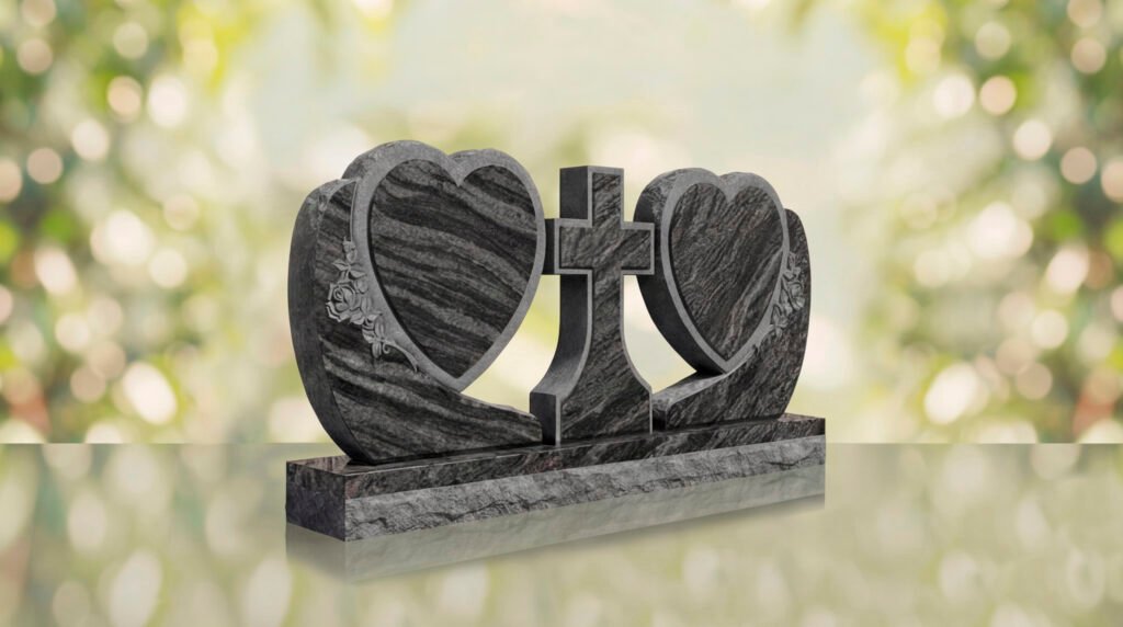 Heart Companion Headstone with Cross