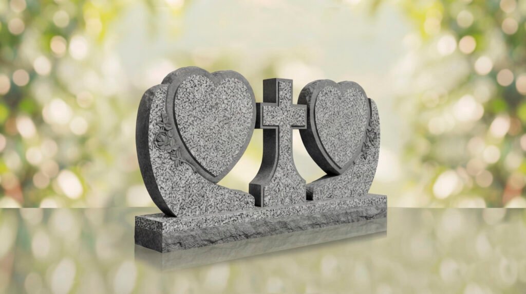 Heart Companion Headstone with Cross