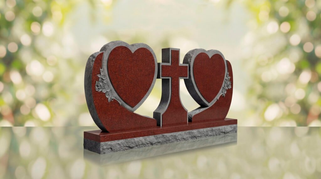 Heart Companion Headstone with Cross