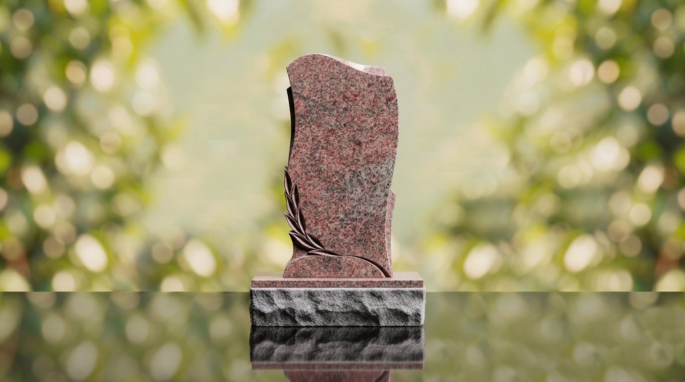 Leaf Carved Upright Headstone – Image 15