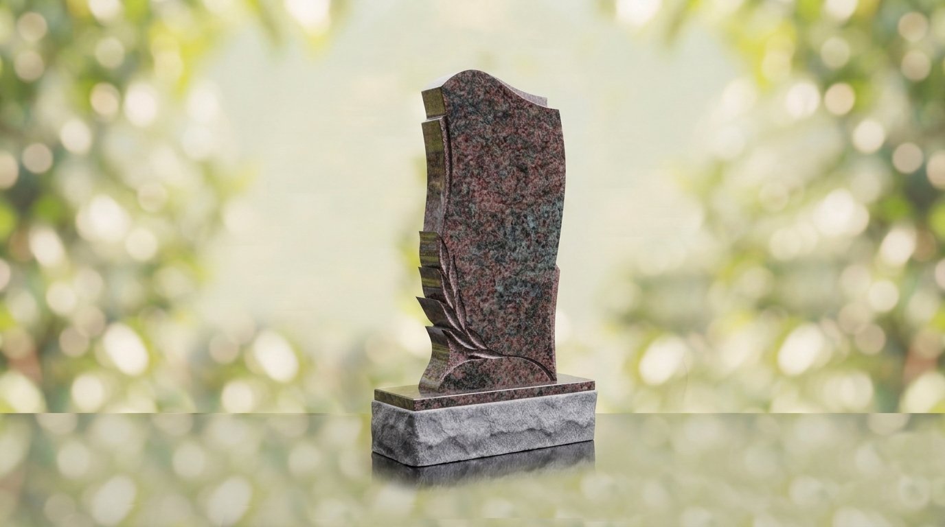 Leaf Carved Upright Headstone – Image 14