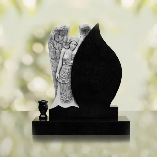 Aufrecht stehender Tropfen-Grabstein mit Engel