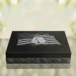 Military Flat Granite Grave Marker with Flag & Dog Tags