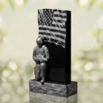 Patriotic Soldier with Flag Upright Granite Headstone