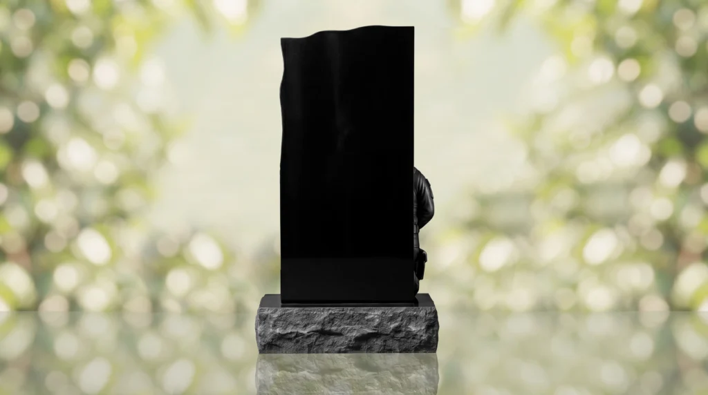 Patriotic Soldier with Flag Upright Granite Headstone