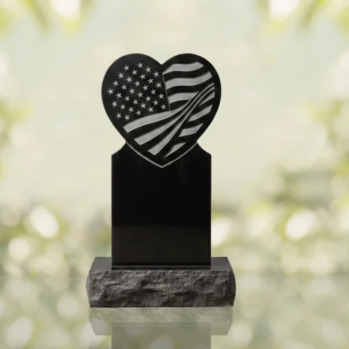Patriotic Heart Upright Granite Headstone