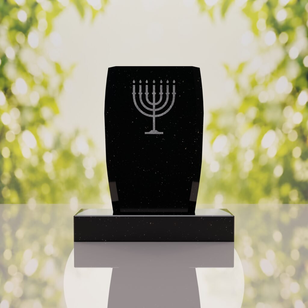 Jewish Menorah Granite Headstone