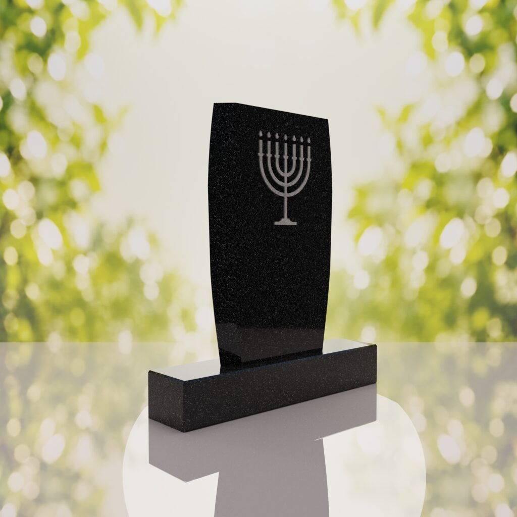 Jewish Menorah Granite Headstone