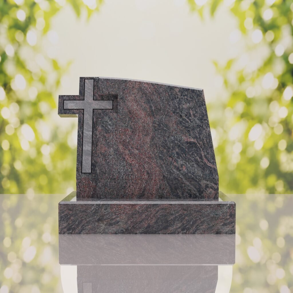 Integrated Cross Slant Granite Headstone