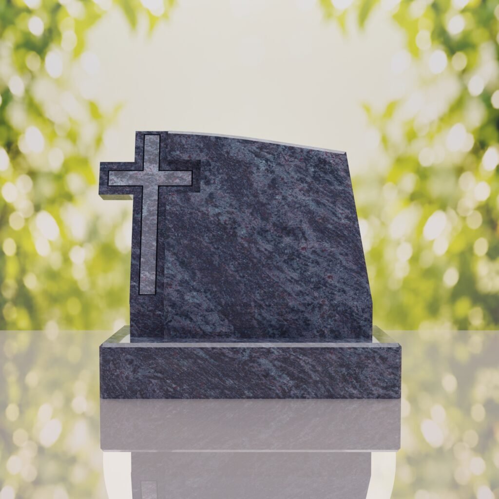 Integrated Cross Slant Granite Headstone