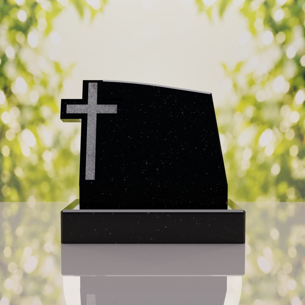 Integrated Cross Slant Granite Headstone