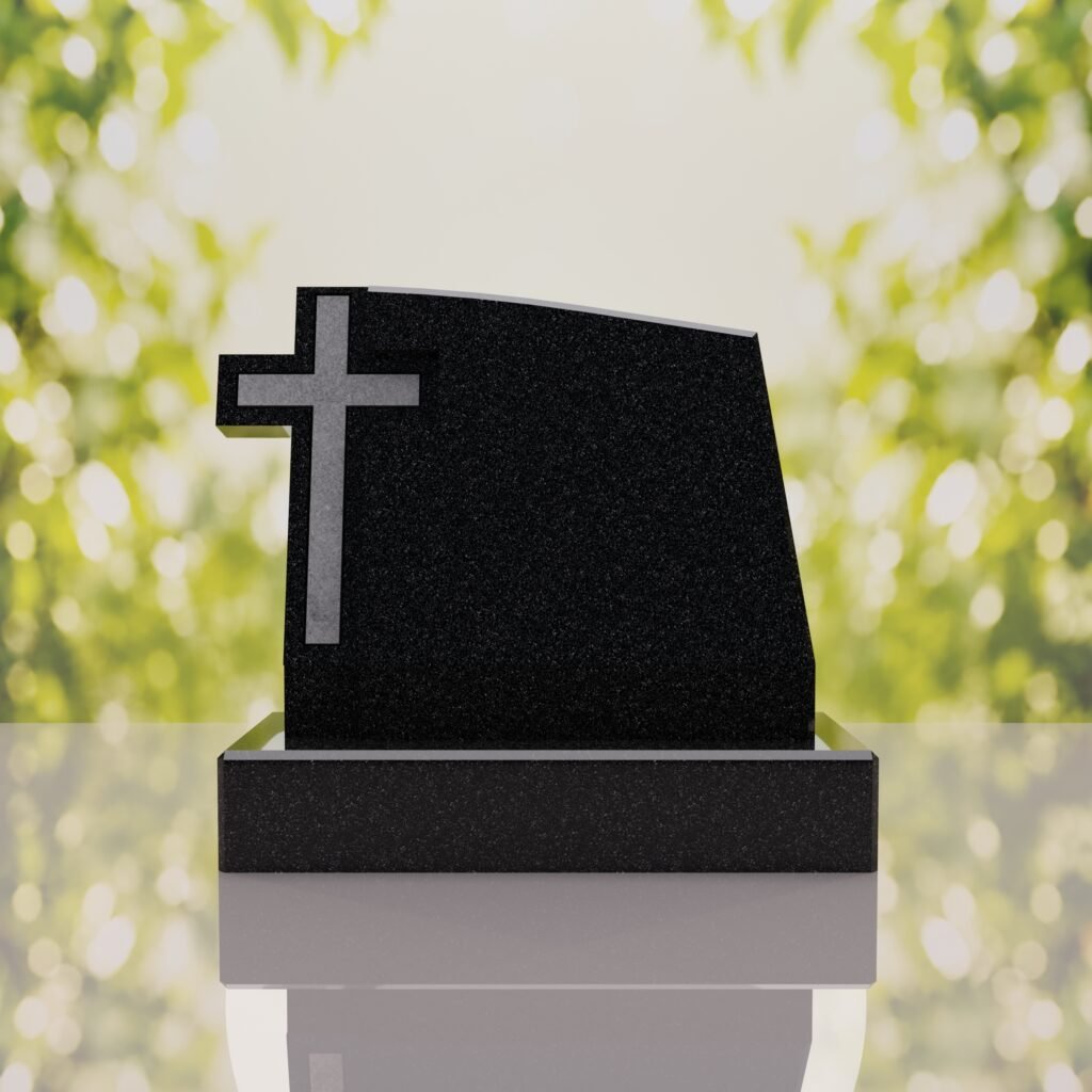 Integrated Cross Slant Granite Headstone