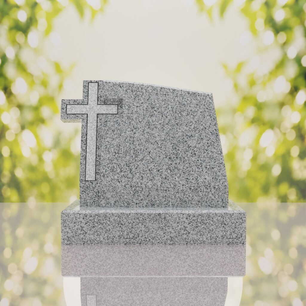 Integrated Cross Slant Granite Headstone
