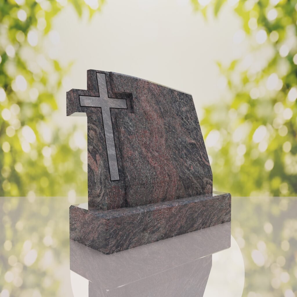 Integrated Cross Slant Granite Headstone