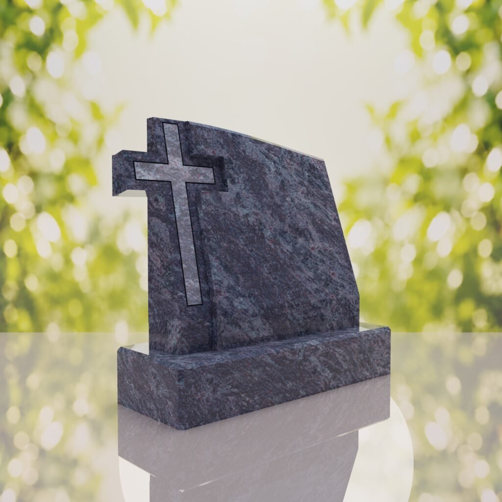 Integrated Cross Slant Granite Headstone