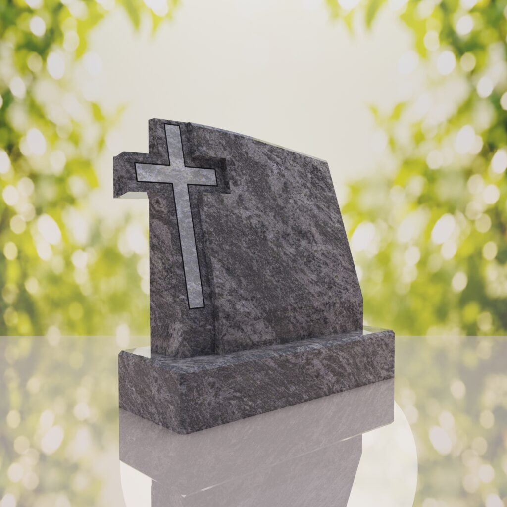 Integrated Cross Slant Granite Headstone