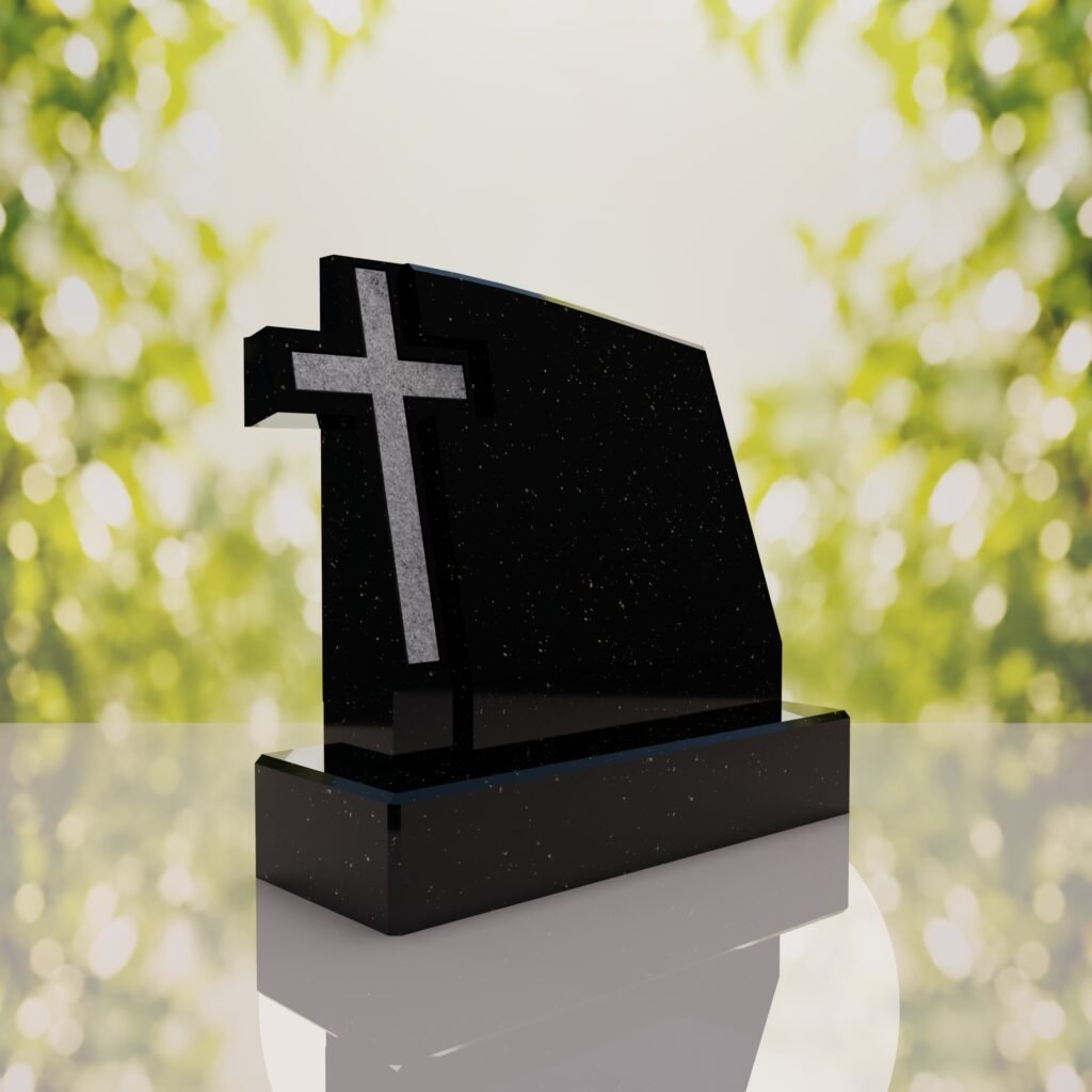 Integrated Cross Slant Granite Headstone