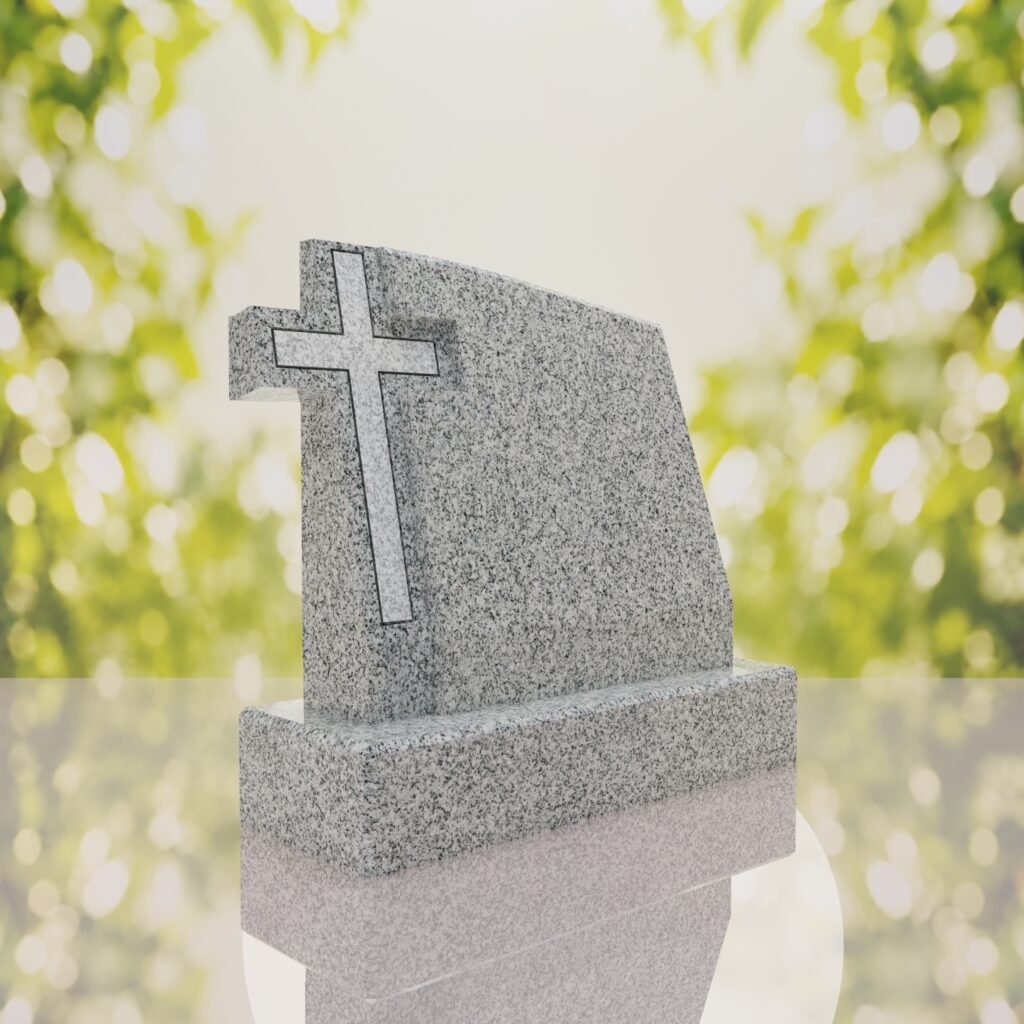 Integrated Cross Slant Granite Headstone