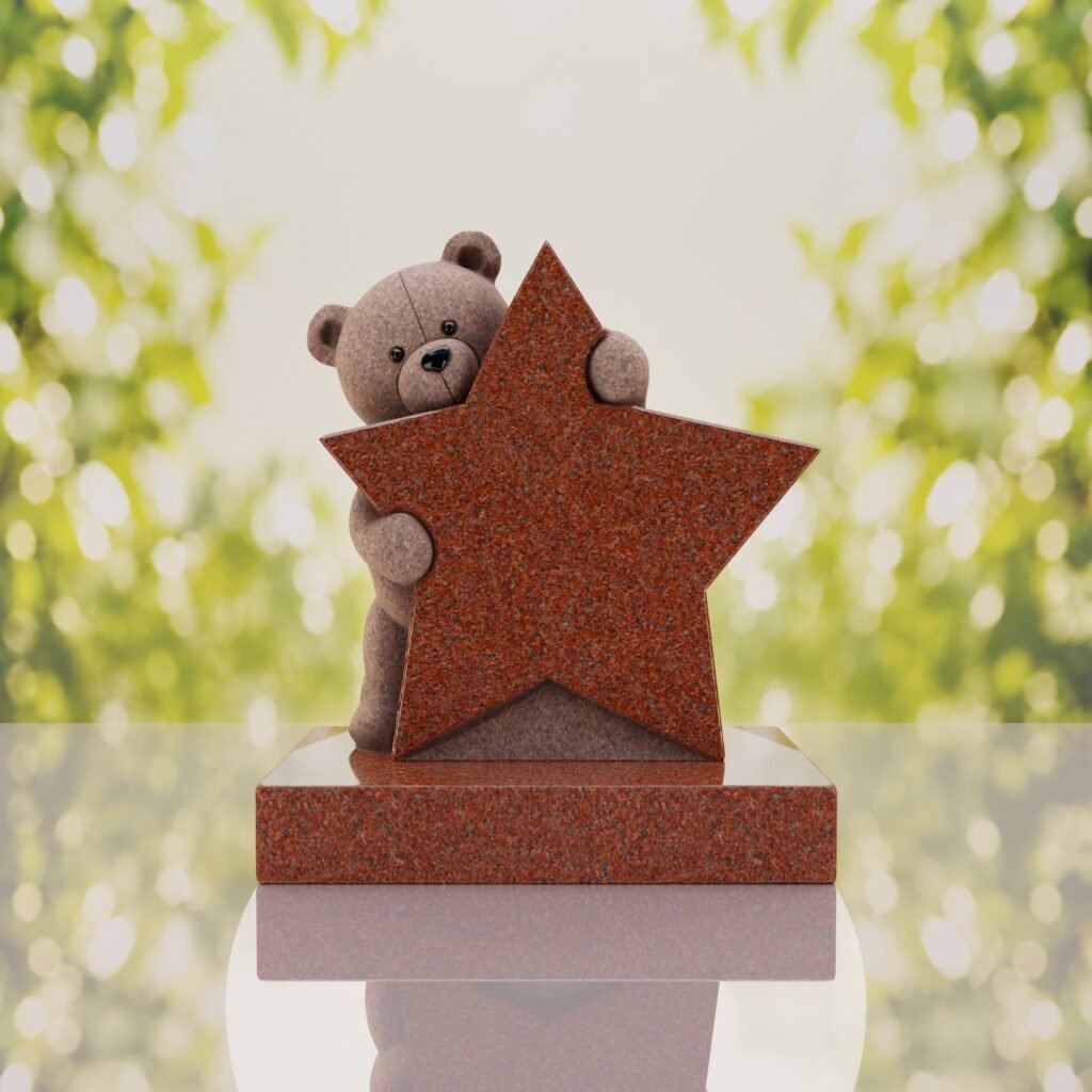 Teddy Bear & Star Shape Children’s Granite Headstone