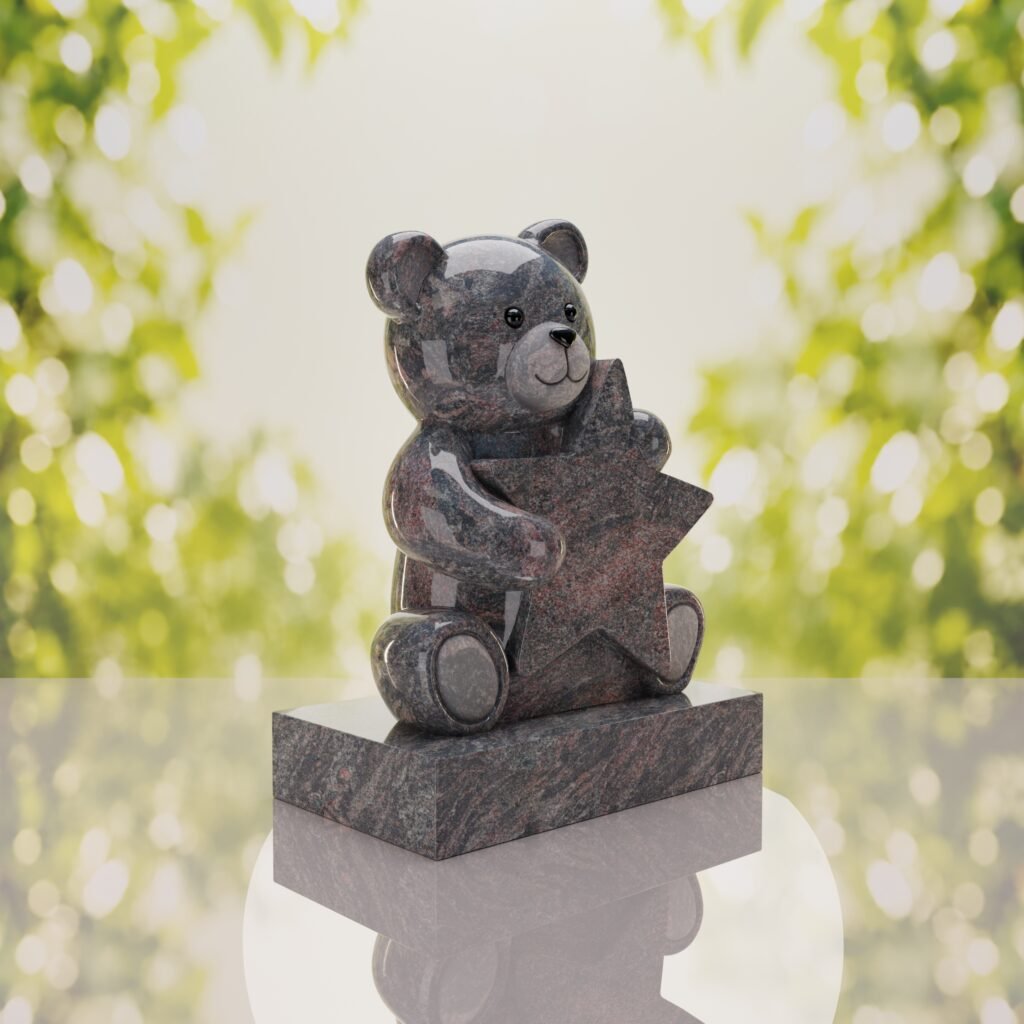 Lápida infantil con oso de peluche y estrella