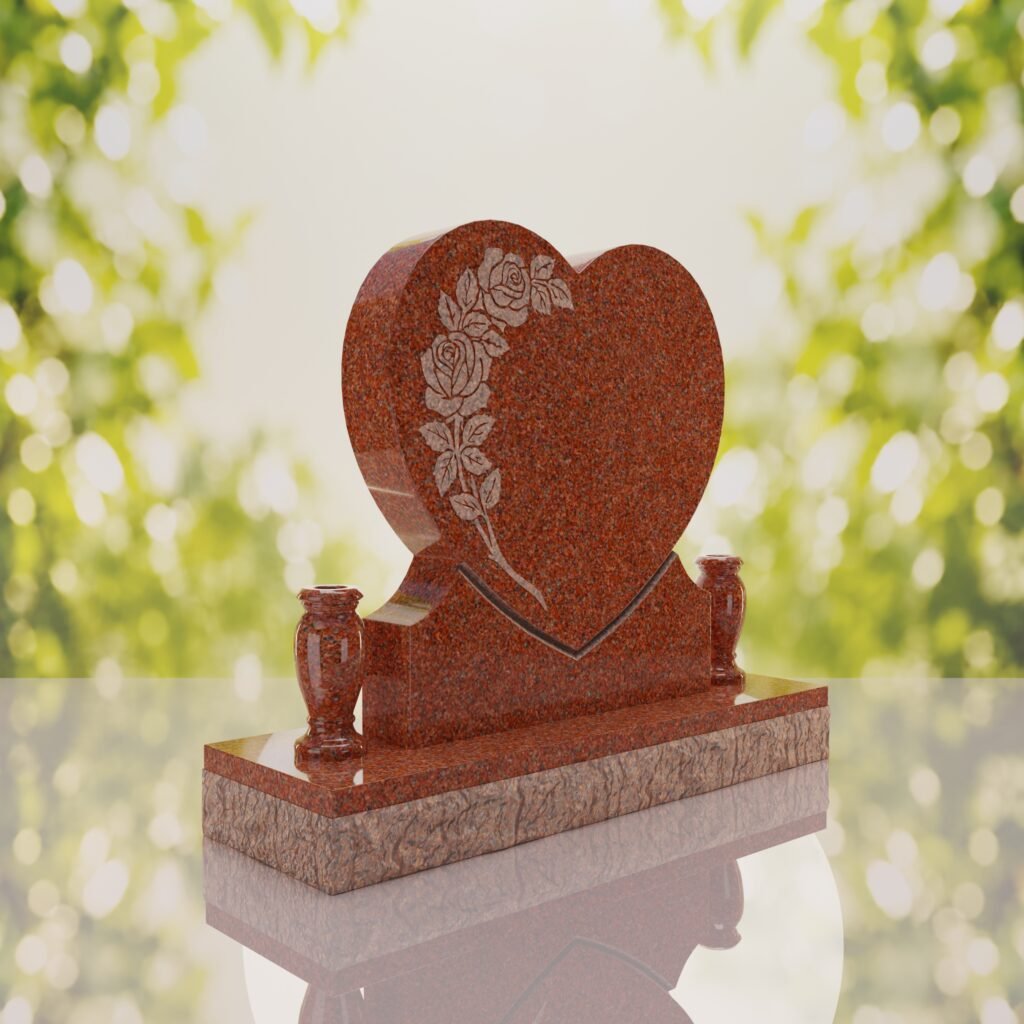 Lápida de corazón con rosas