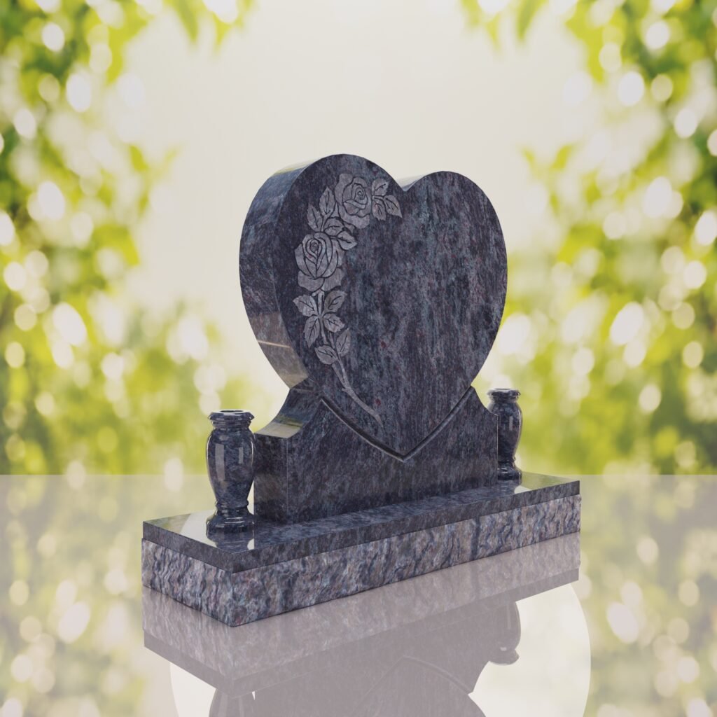 Lápida de corazón con rosas