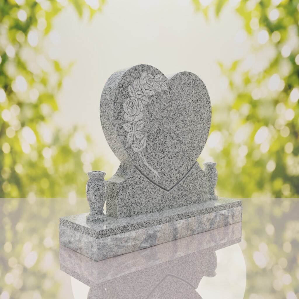 Lápida de corazón con rosas