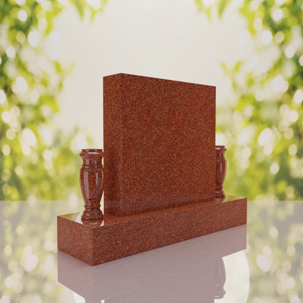Square Upright Headstone with Vases