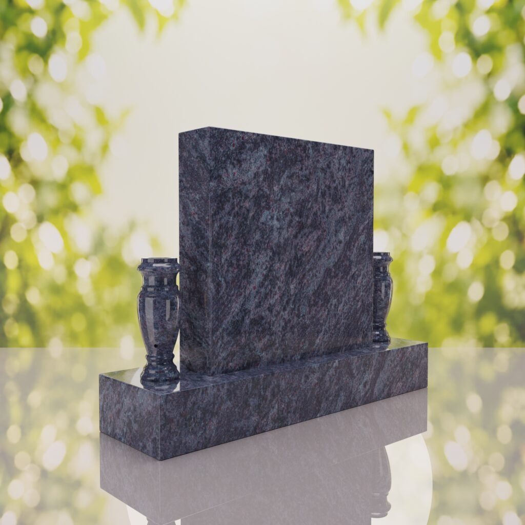 Square Upright Headstone with Vases