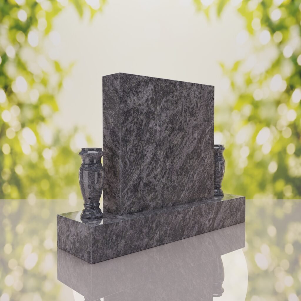 Square Upright Headstone with Vases