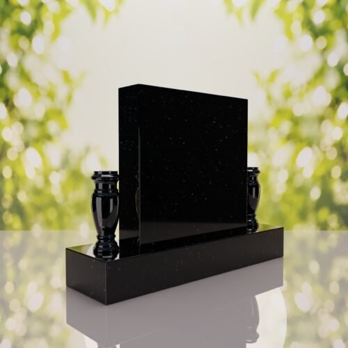 Lápida vertical rectangular con jarrones