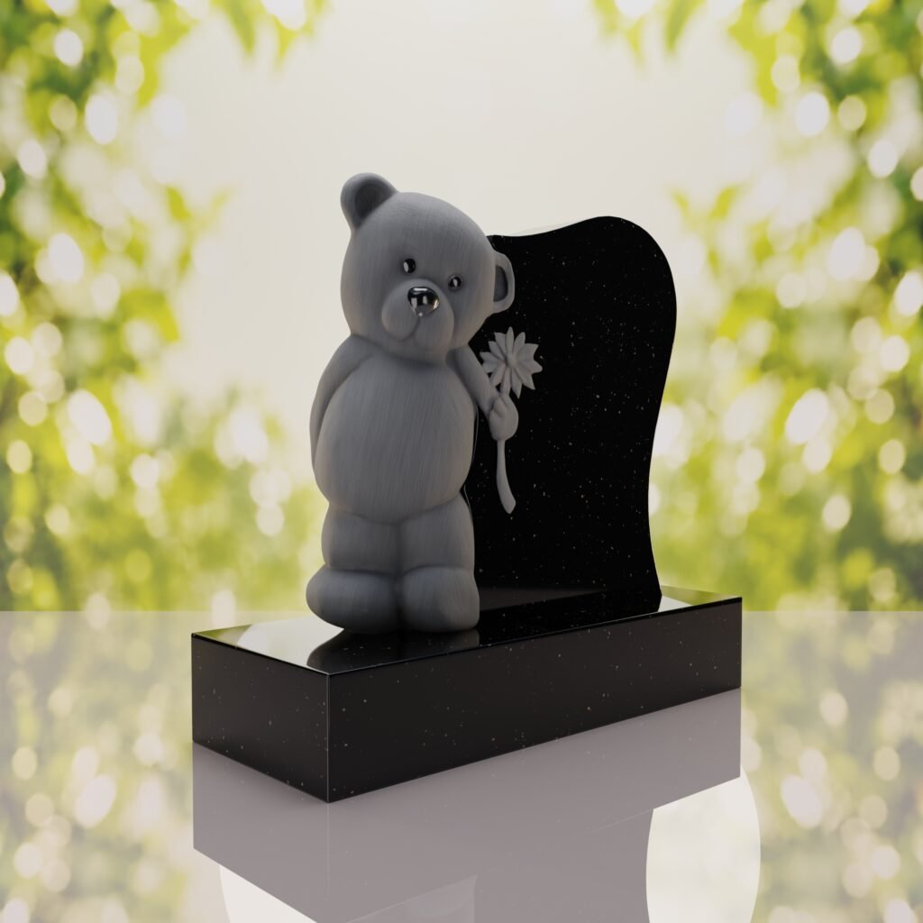 Monumento conmemorativo con oso de peluche