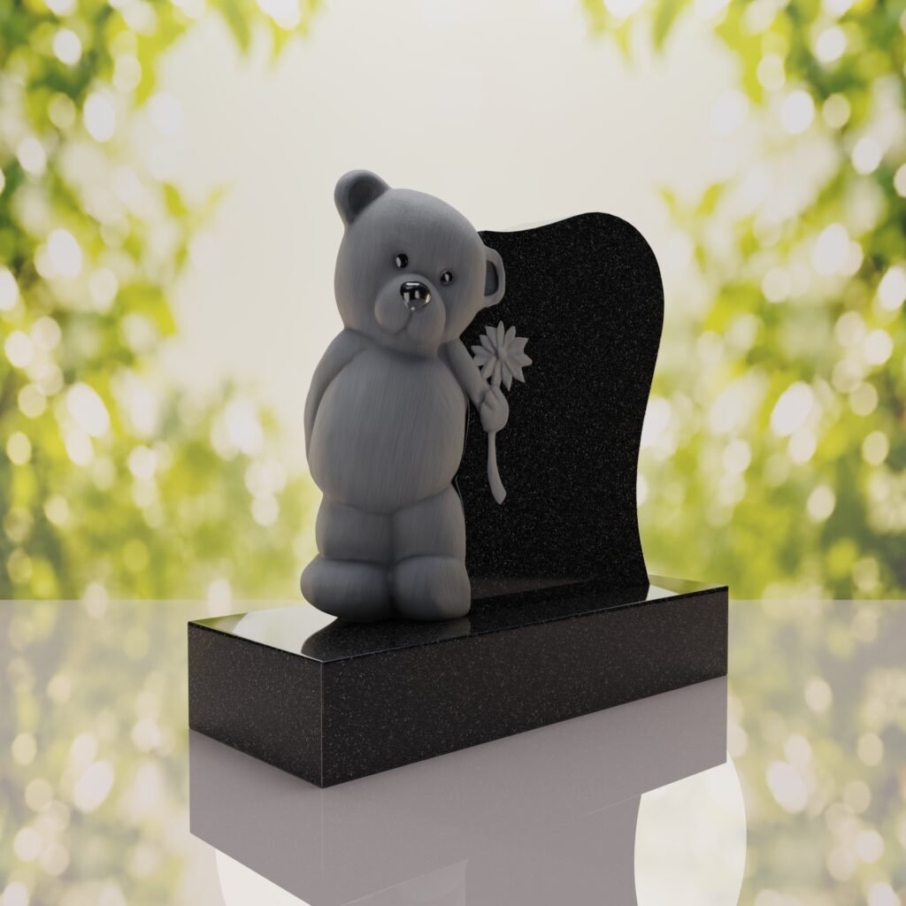 Monumento conmemorativo con oso de peluche