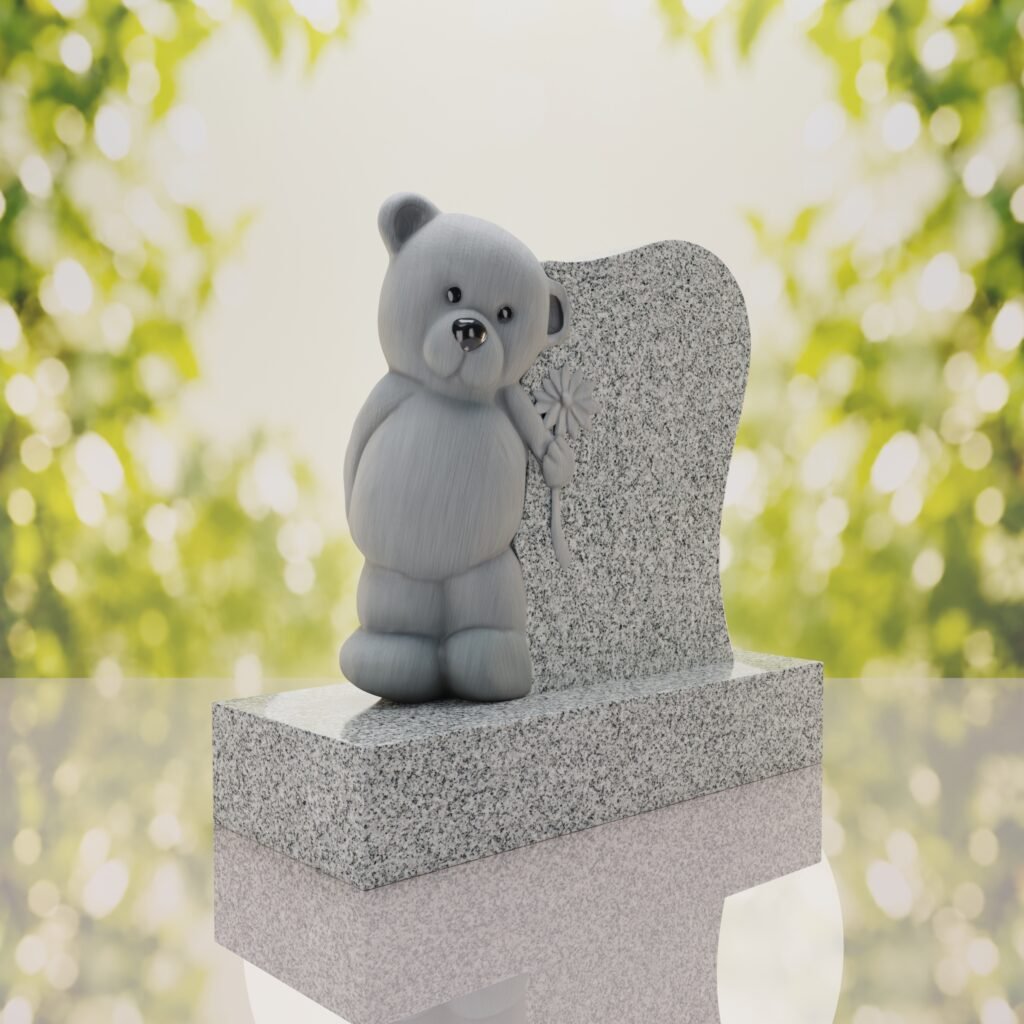 Monumento conmemorativo con oso de peluche