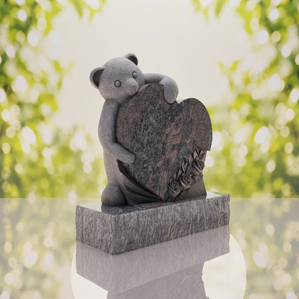 Lápida infantil con oso y corazón