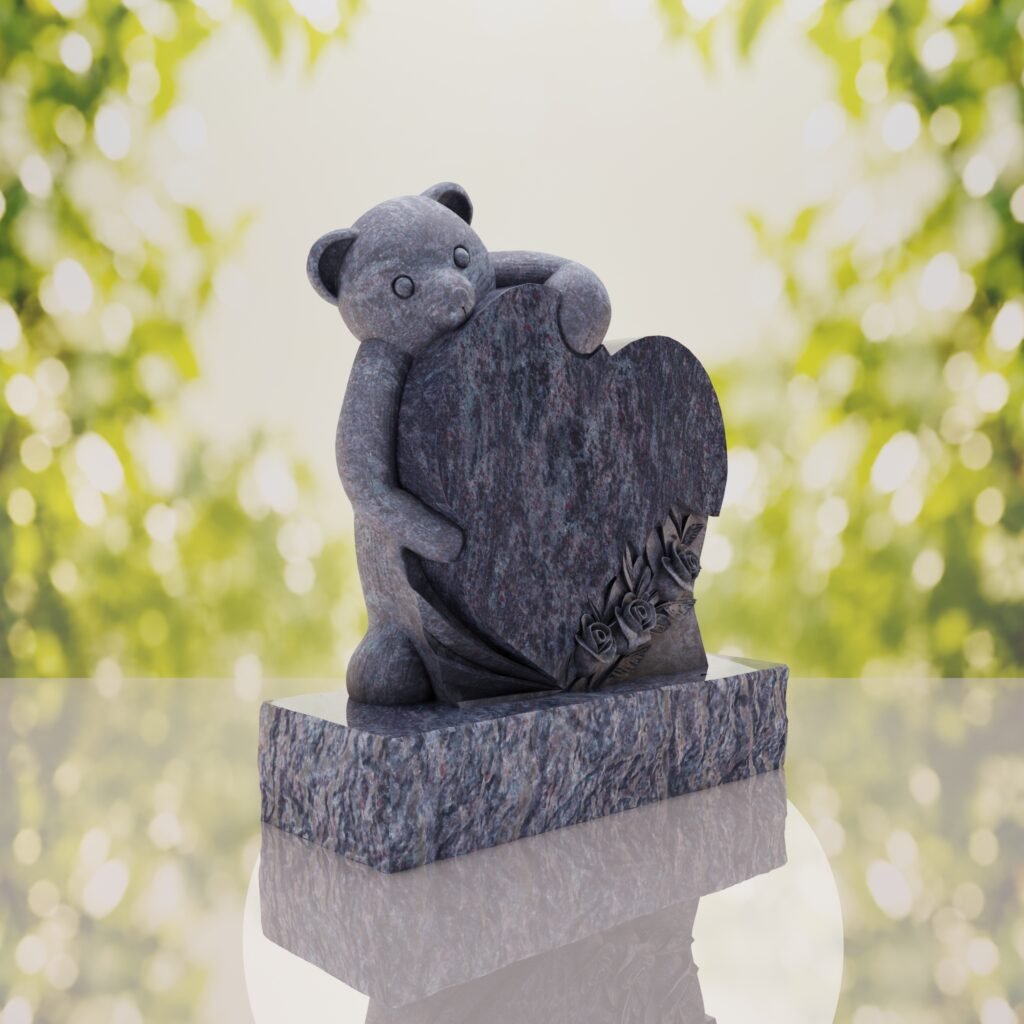 Lápida infantil con oso y corazón