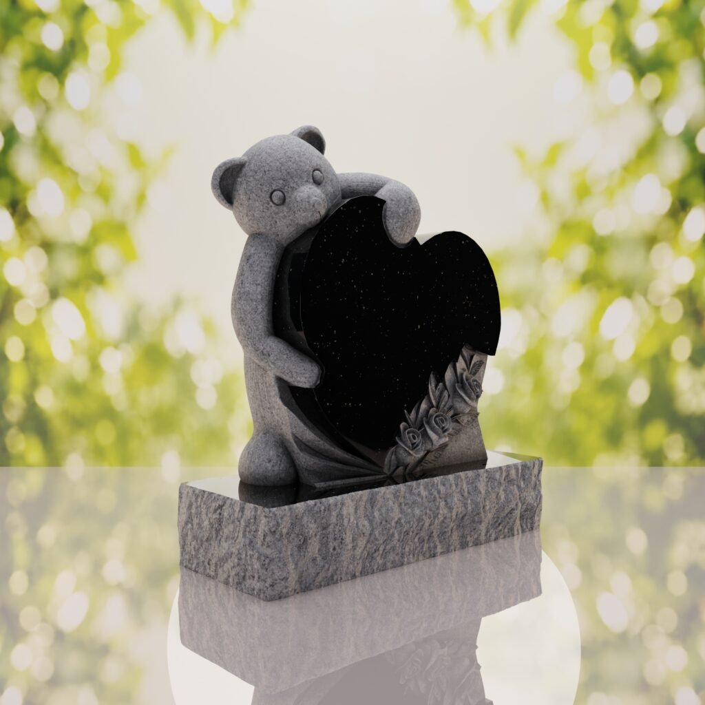 Lápida infantil con oso y corazón