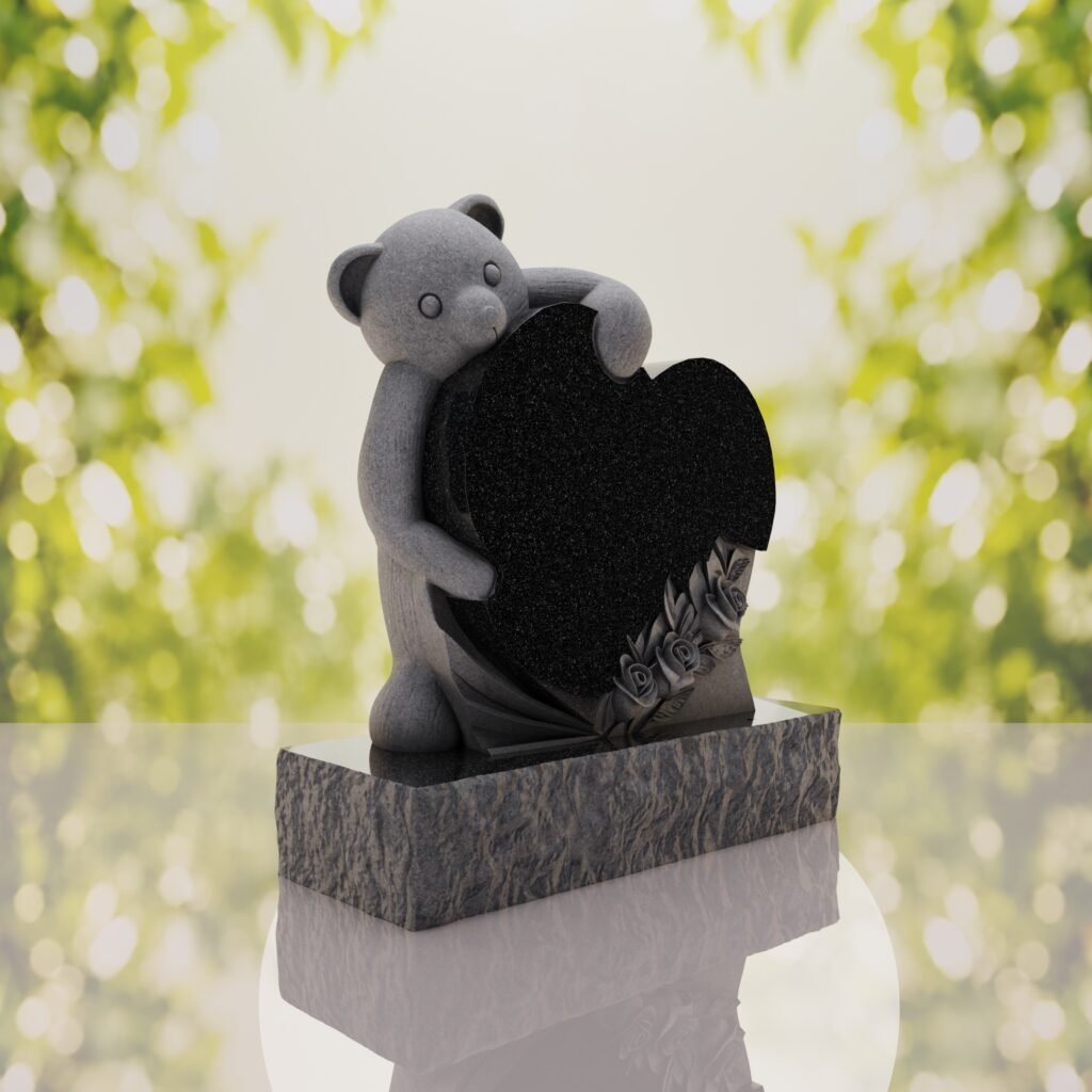 Lápida infantil con oso y corazón