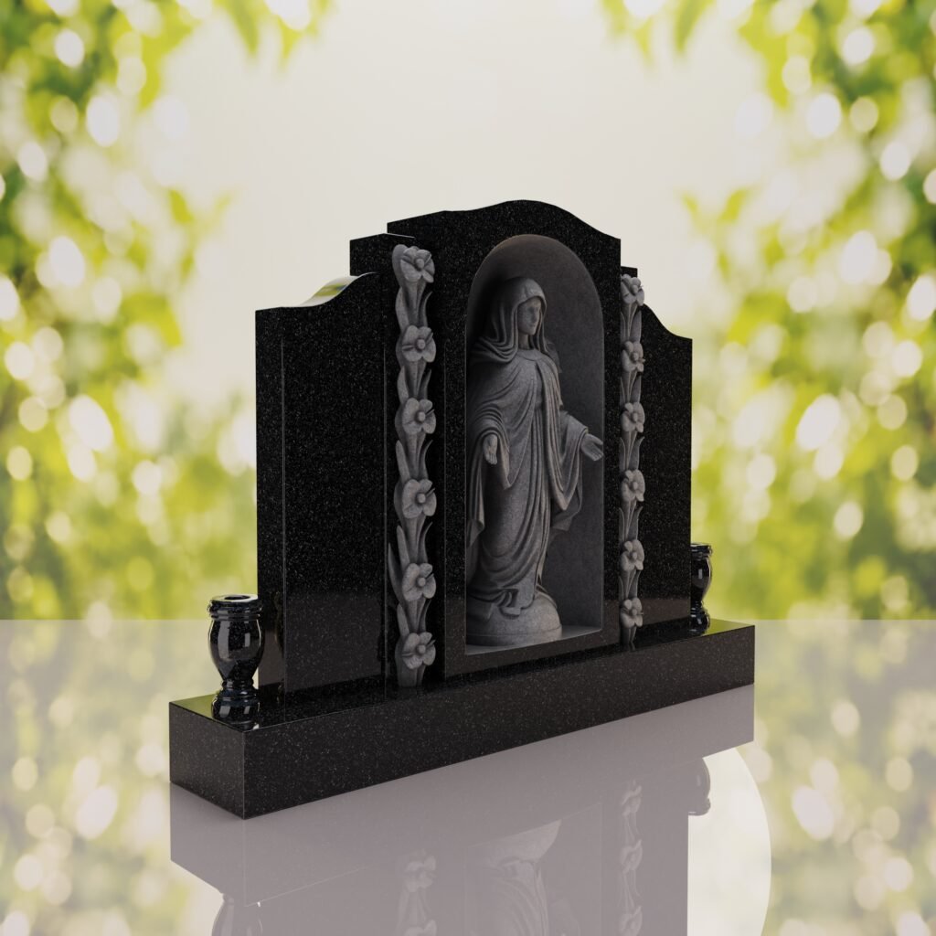 Lápida vertical doble con la Virgen