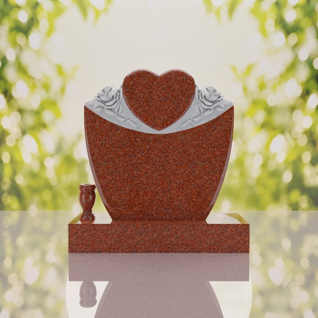 Heart & Roses Granite Headstone