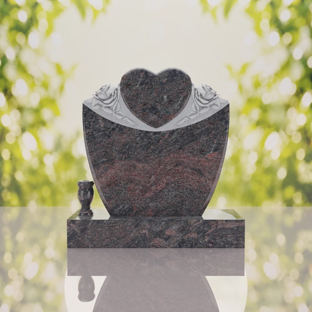 Heart & Roses Granite Headstone