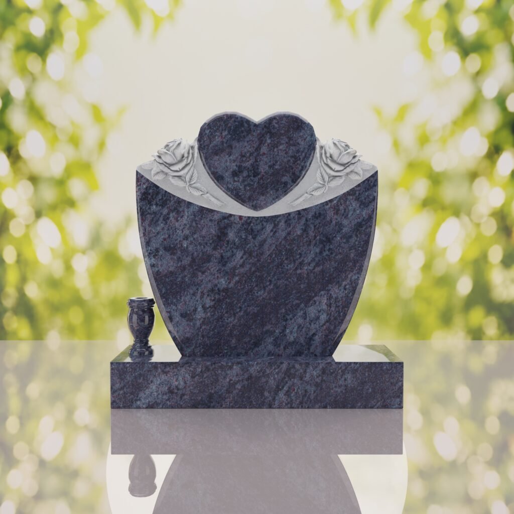 Heart & Roses Granite Headstone