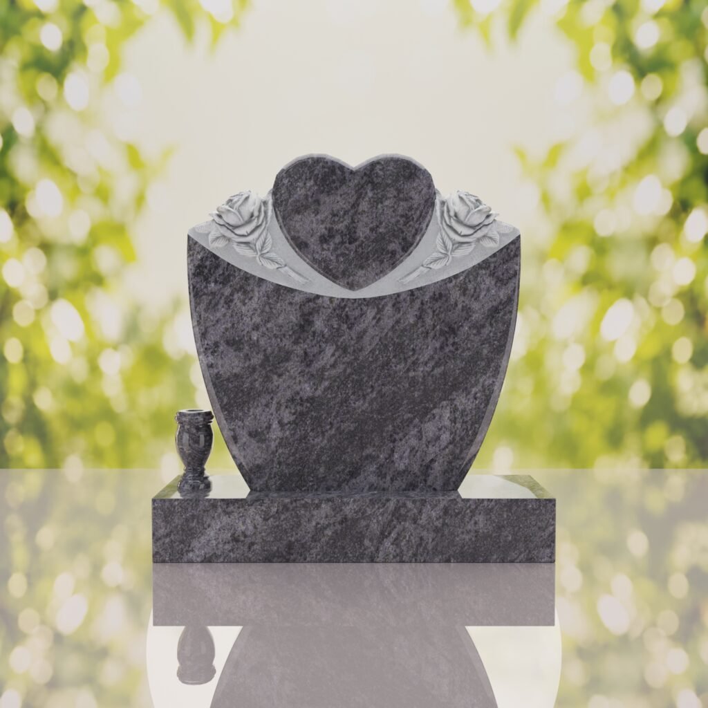 Heart & Roses Granite Headstone