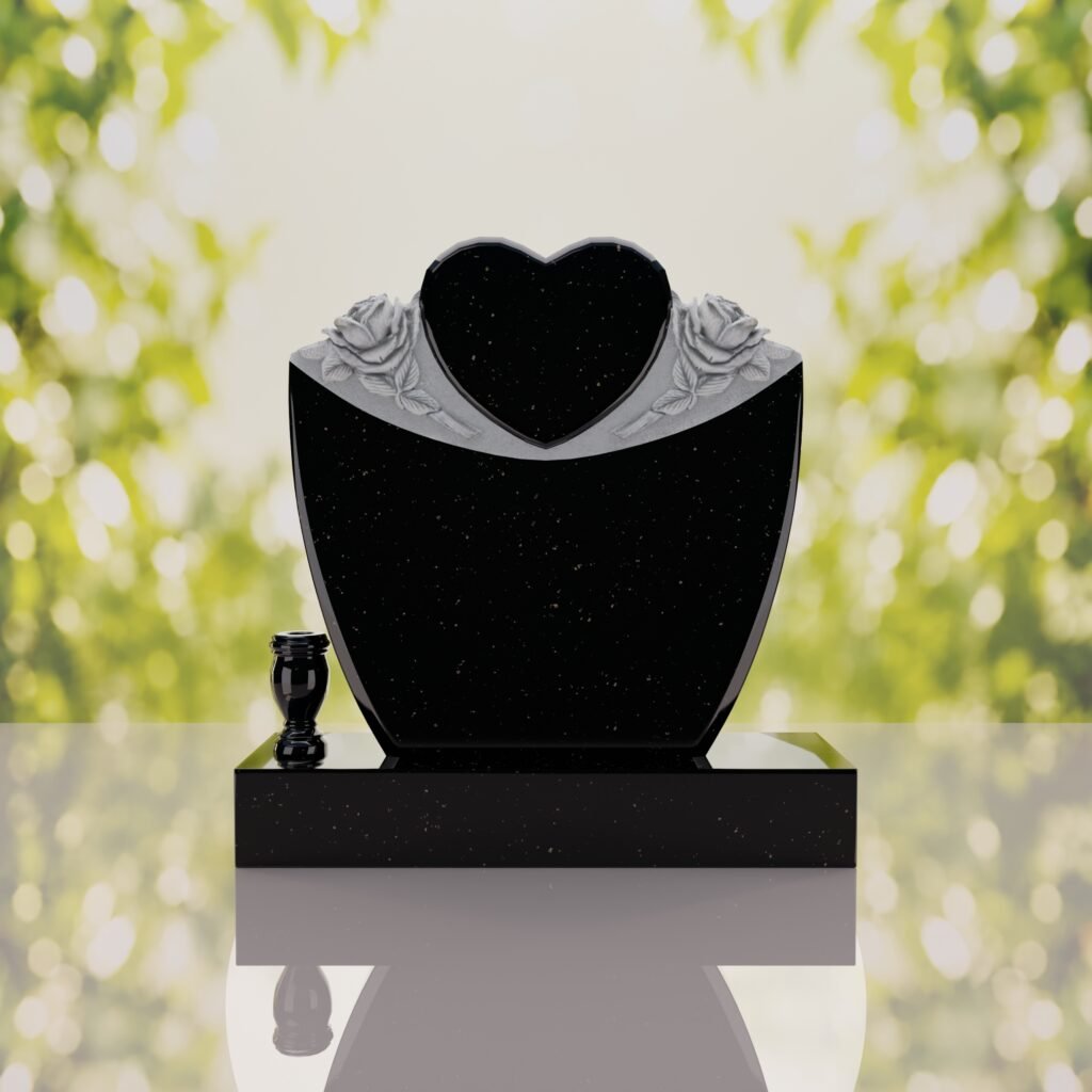Heart & Roses Granite Headstone