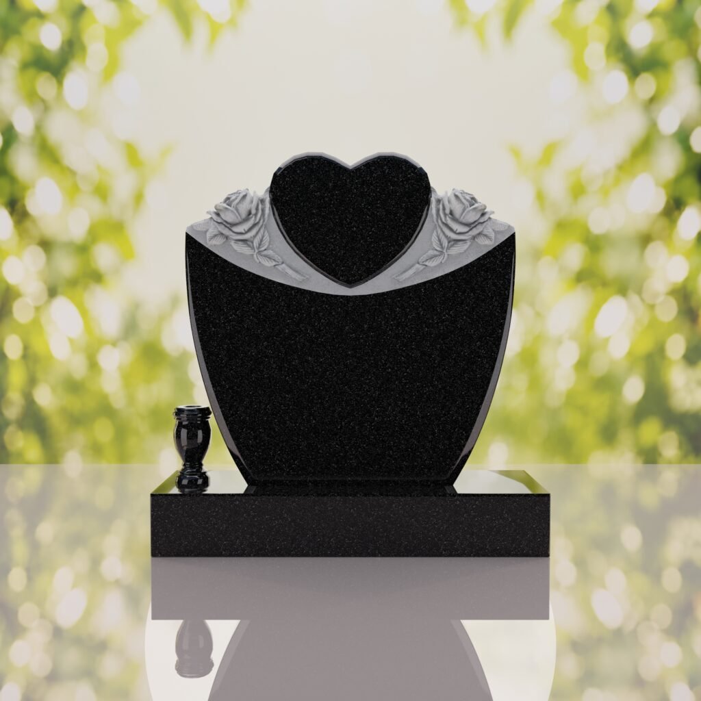 Heart & Roses Granite Headstone