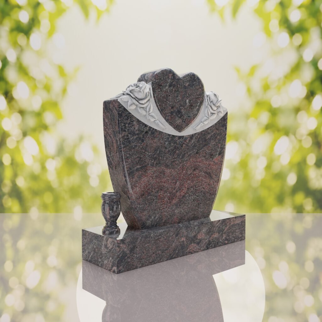 Heart & Roses Granite Headstone